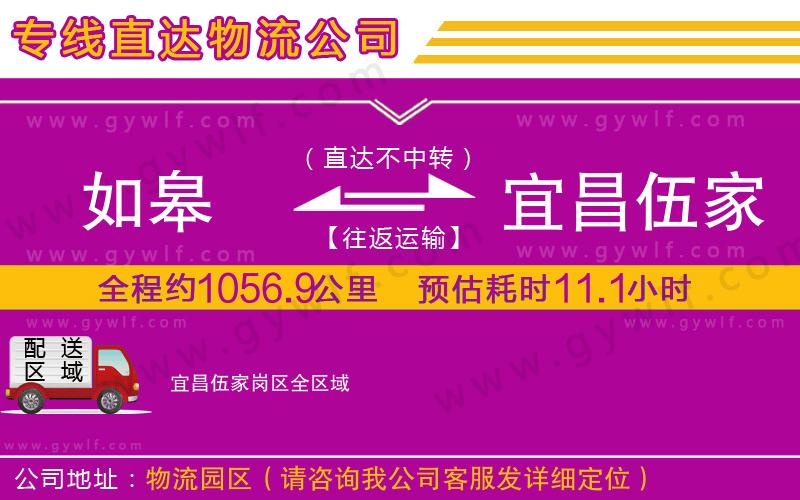 如皋到宜昌伍家崗區(qū)物流公司